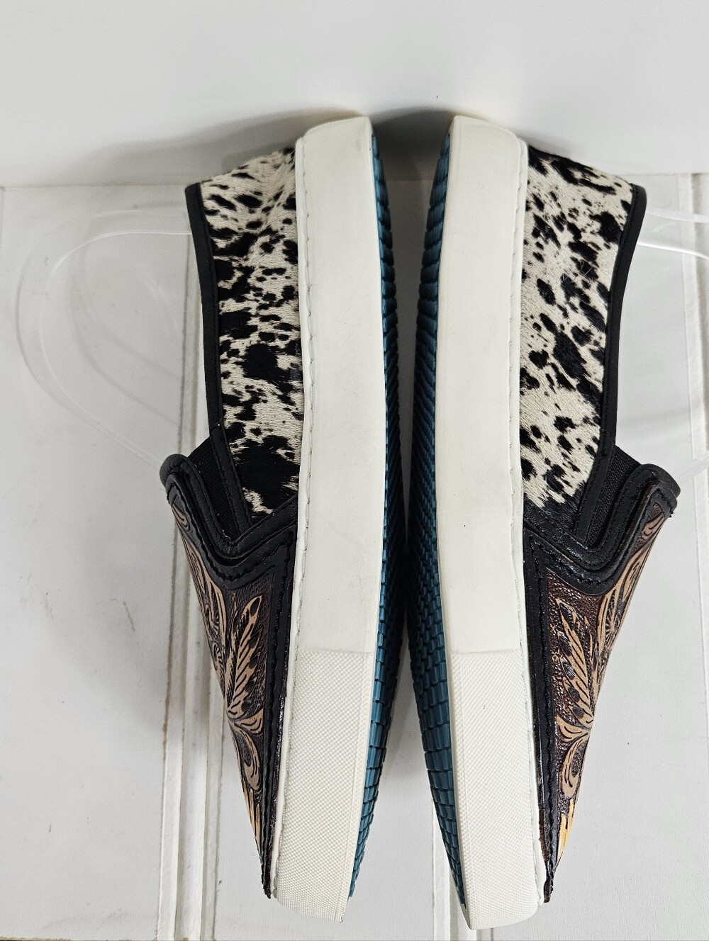 Myra Nehard Sneakers 8 Hand Tooled Leather Cowhide Sunflower Western Brown Black - Picture 10 of 16